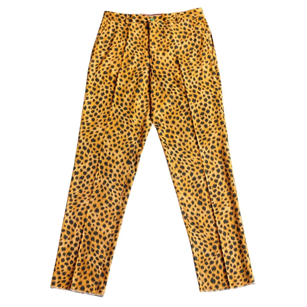 Mens Leopard Print Pants 32 Gold Black Animal Print Straight Fit Dress Trousers - Picture 3 of 7